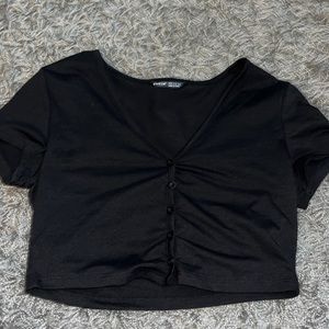 button up black cropped top